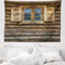 ABAKUHAUS Fensterläden Wandteppich, Fenster an der Wand des Alten Holzhauses Cottage Print Gemustert, aus Weiches Mikrofaser Stoff Wand Dekoration Für Schlafzimmer, 150 x 110 cm, Braun Beige
