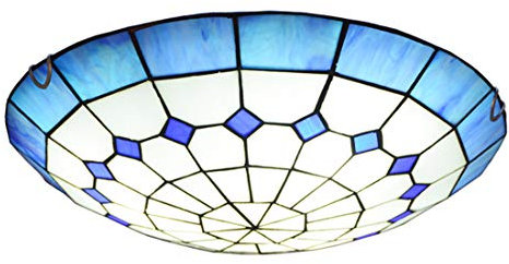 Plafón de estilo Tiffany, manchado pasillo de cristal redonda de techo luz rasante del montaje, la iluminación azul del Mediterráneo decoración del techo para el dormitorio sala de estar,40cm