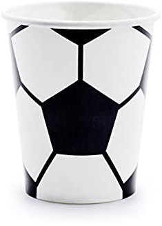Lot de 6 gobelets en carton football de 220 ml Avec motif football Dans les couleurs noir et blanc Convient pour les fêtes d'anniversaire et les fêtes à thème Convient pour la coupe du monde