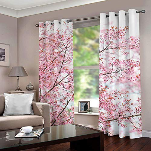 YJRXSS Rideau Occultant À Œillets Fleur de Cerisier Rose Japonais Rideau Vue De du Occultant en Polyester pour Chambre d'enfant Cuisine Salon Décoration W 280 x L 250cm