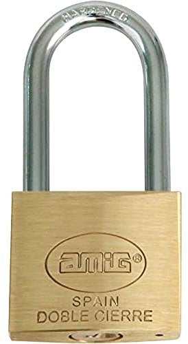 Amig - Candado de seguridad - Incluye 2 llaves - Arco largo - Latón y arco de Acero tratado - Para taquillas de gimnasio, puertas, armarios, maletas, mochilas - Doble cierre - Ancho: 50 mm