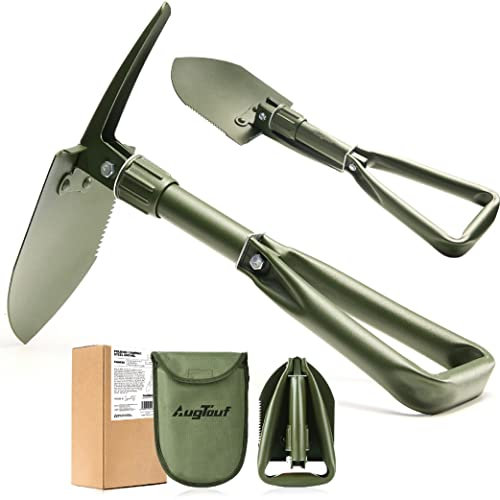 AugTouf Pelle de Camping Pliante Militaire, Pelle de Survie Tout-Terrain en Acier à Haute teneur en Carbone (45,7 cm - Olive)