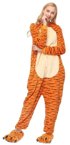 Joy Start Erwachsene Onesie Tier Pyjamas Unisex Karneval Halloween Cosplay Kostüm Nachtwäsche (Tigger, Large)