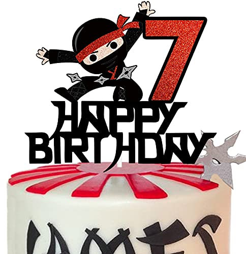 Tortenaufsatz zum 7. Geburtstag, Motiv: Kung Fu, Ninja, Karate, Junge, Mädchen, Glitzer, Party-Kuchendekorationen