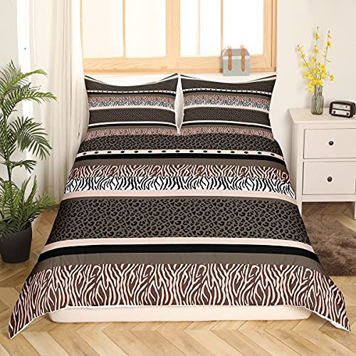 Homewish Zebra-Leopard-Bettwäsche-Set, Rosa, Braun, Safari-Druck, Bettbezug, Tierhautmuster, Bettbezug-Set, Dschungel, Zebra, Giraffe, Gepard, Steppdecke, 135 x 200, für Männer und Frauen
