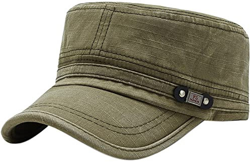 YeeHeen Unisex Cadet Army Cap Adjustable Flat Top Cap Washed Cotton Military Hat Baseball Cap Green