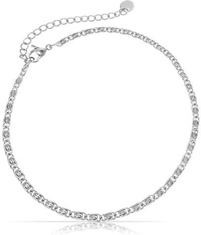 Made by Nami Edelstahl Damen Fußkettchen mit starkem Karabiner-Verschluss - in verschiedenen Designs - Frauen Fußkette Gold oder Silber - Mädchen Fußschmuck - Geschenk für Sie (Silber S-Design)