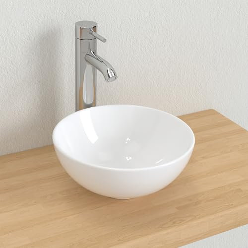 J-FAMILY 11'' Small Vessel Sink Bathroom Above Counter Vanity Bowl Round White Ceramic Small Wash Hand Basin