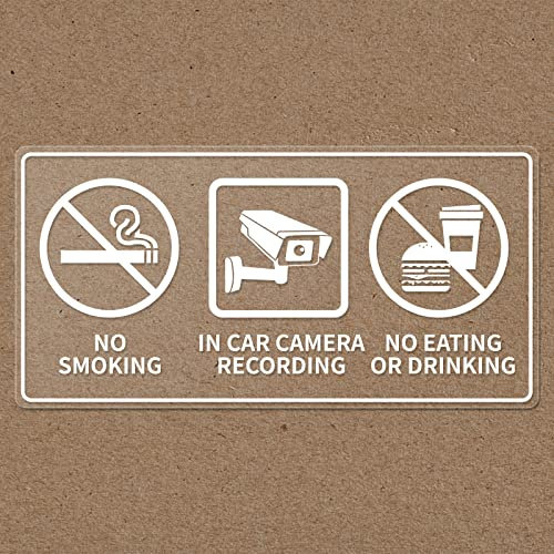 No Smoking in Car Camera Recording No Eating or Drinking Signs 2 x 4 Inch Self-Adhesive Window Stickers Decals Vinyl Removable for Car 10 Pack
