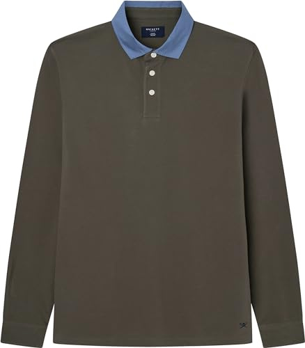 HACKETT LONDON Herren Poloshirt mit gewebtem Kragen, Braun (Khaki), M, Braun (Khaki), M