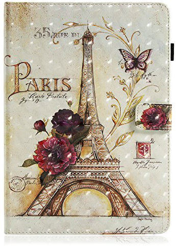 AIFILLE Compatible avec Coque iPad Air 2/ iPad 5/ iPad 6 9.7 Pouces Torre Eiffel di Parigi Motif Etui en Cuir PU Folio avec Porte Carte Pochette Fille Sac Antichoc Housse Protection Accessoires