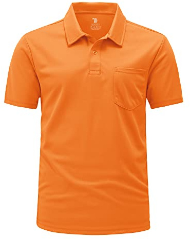 Rdruko Atmungsaktive Herren-Polo-Shirts für den Sommer, kurzärmelig, feuchtigkeitsableitend, schnell trocknend, lässig, Arbeit, Golf, Tops mit Tasche, Orange, XL