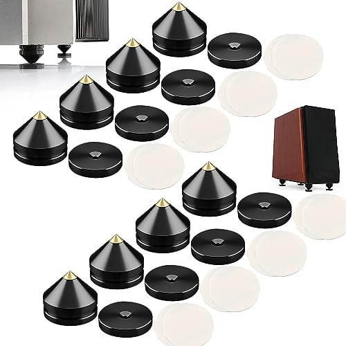 Pack of 8 Lautsprecher Spikes Set, Speaker Stands HiFi Speaker Audio Amplifier DAC CD Isolation Stand Cone Feet Shockproof Base Pad Lautsprecher Füße aus Alulegierung Spikes (Black)
