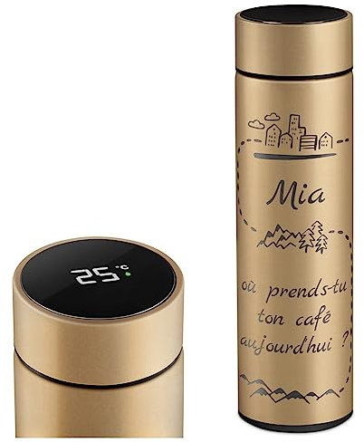 Maverton Mug Isotherme personnalisé pour femmes - Tasse en inox avec Afficheur de température LED - Thermos avec gravure pour maman - amie - pour anniversaire - original - En route
