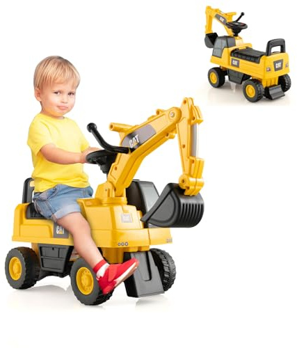 GOPLUS - Excavador para niños con brazo de ángulo ajustable, pala con bocina simulada, juguete de tractopala con espacio de almacenamiento, adecuado para niños de 1 a 3 años, amarillo + negro