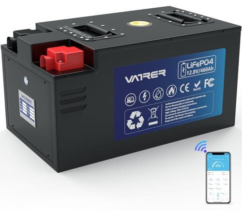 VATRER POWER 12V 460Ah Batterie Lithium LiFePO4 Coupure Basse Température, 300A BMS Intégré, Max. 3840W Puissance Charge, 5888Wh, 5000+ Cycles Rechargeable pour Système Solaire, RV, Hors-Réseau