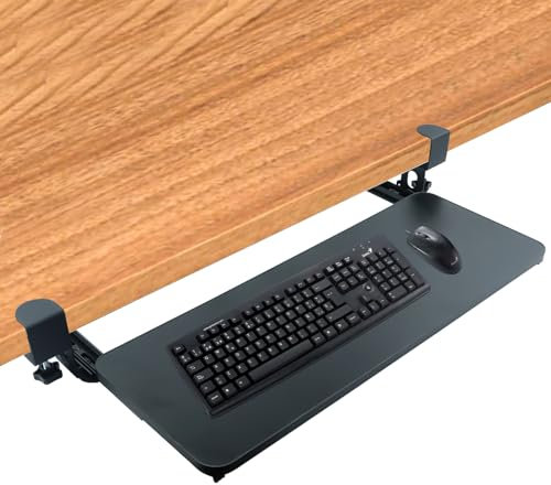 Keyboard Tray Under Desk, 25.6x9.8 Inch Keyboard Tray with Extra Sturdy Clamp, Ergonomic Desk Extender Computer Keyboard Stand Easy To Install, Under Desk Keyboard Tray Sliding for Home, Office