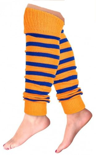 krautwear® Damen Beinwärmer Stulpen Legwarmers Overknees gestrickte Strümpfe 80er Jahre 1980er Jahre (1x orange-blau)