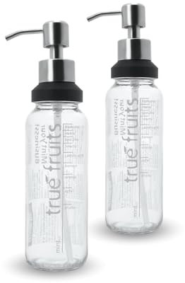 Thrid Seifenspender Aufsätze Set für 250ml True Fruits Glas Flasche Pumpspender Spülmittelspender Edelstahl Bad & Küche Duschgel Spender Dusche schwarz/Silber 2 Stück