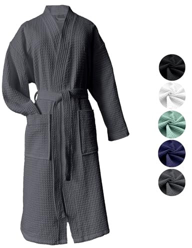 heimtexland ® Bademantel Waffelpique Reisebademantel Saunamantel 100% Baumwolle Oekotex leicht schnelltrocknend hautfreundlich für Damen und Herren Typ881 Anthrazit XXL