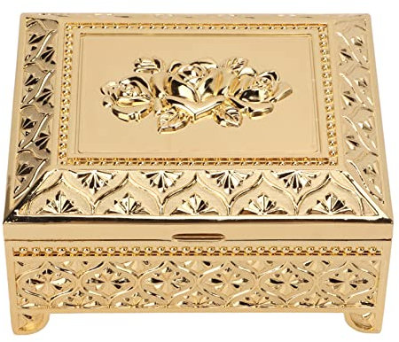 Glomora Vintage-Schmuckkästchen aus Zinklegierung – Schmuckkästchen Mit Rosenmuster-Prägung Für Frauen Und Mädchen(Golden)