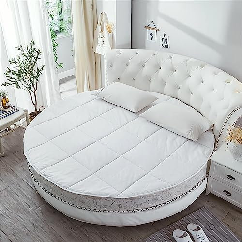 Runde Matratzentopper gepolsterte Komfortkissen mit einfarbiger Bezug und Baumwolle, weiches Matratzen-Auflage für feste Matratze,Weiß-Durchmesser220cm(87inch)