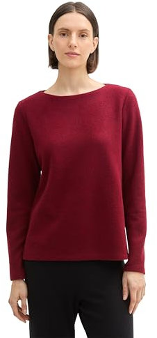 TOM TAILOR Damen RIPP Sweatshirt mit Knöpfen, 36489 - Deep Red Melange, S