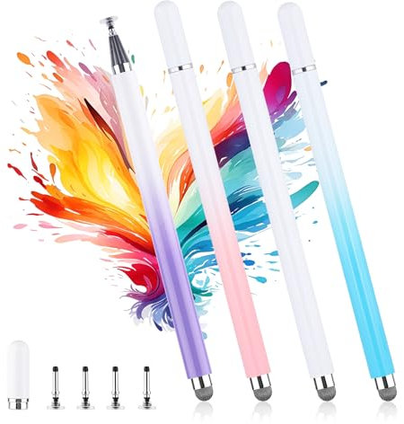 4 Pièces 2 en 1 Stylets pour Écrans Tactile, Double Extrémité Stylet pour Tablette avec Haute Précision, Stylet Capacitif Universel pour Appareils à Écran Tactile, Smartphones, Tablettes