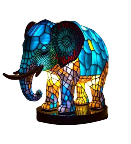 BestAlice Nachtlicht-Serie mit Gebeizten Tieren, Tier-Tischlampen-Serie, Nachttischlampen-Nachtlicht, Gebeiztes Harzlicht, Tisch-Harz-Tischlampe, Heim-Schlafzimmer-Dekoration(Elefant)