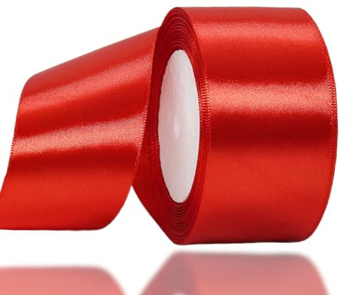 Red Ribbon 50mm for Gift Wrapping 22M,Red Satin Ribbon 50mm Wide for Crafting Cake,Hair Bow,Polyester Ribbon Christmas Decoration,Wedding Car Decor