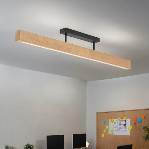 Deckenlampe LED Holz Metall 96 cm lang H: 16,5 cm Schwarz Kiefer warmweißes Licht 3000 K 2807 lm Modern Deckenleuchte Esstisch Küche