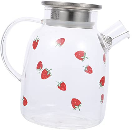 COLLBATH 1 Tetera De Fresa Para Cerveza Fría Tetera De Gran Capacidad Botella De Agua Para El Hogar Olla De Agua Fría Tetera De Vidrio Tetera De Vidrio Taza De Agua De Vidrio Olla