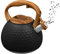 Tea Kettle for Stove Top,3L Stainless Steel Kitchen Teapot with Wood Grain Handle,Whistling Water Kettle for Induction, Cooker,Gas Electric Hobs (Black)