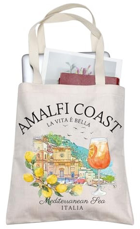 AKTAP Italienische Zitronen-Leinen-Tragetasche, Amalfiküste, Italien, Geschenkidee, Geschenke für Italien, Reiseliebhaber, Italien, Souvenir, Geschenk, Küsten-Tragetasche, 14.56*12.59*0.19 inches.