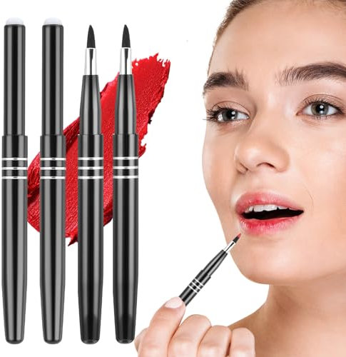 Travel Lip Brush, 4 Pieces Retractable Lip Liner Brush Professional Lipstick Brush Retractable Lip Balm Applicator Lip Makeup Brush with Cap Lip Makeup Applicator Tools for Women Lip Gloss