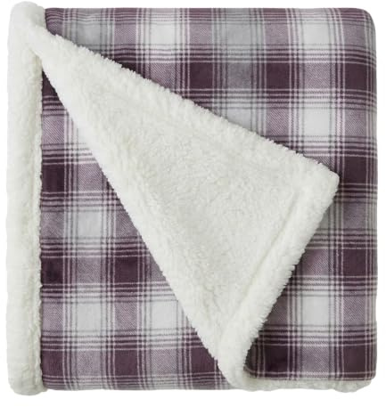 Eddie Bauer - Couverture, literie en Polaire brossée avec Revers en Sherpa, décoration d'intérieur à Carreaux Doux et Confortable, Motif écossais Nordique Violet, 127 x 177,8 cm
