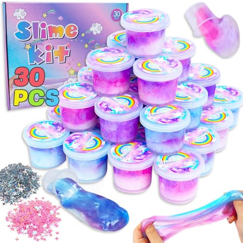 Dazhtu Slime para Niños, 30 Pack Galaxy Slime Cup Party Favors Incluye 2 Paquetes de Estrellas Brillantes Que Regalos Cumpleaños Juguetes para Niñas 5 6 7 8 9 10 Años Halloween