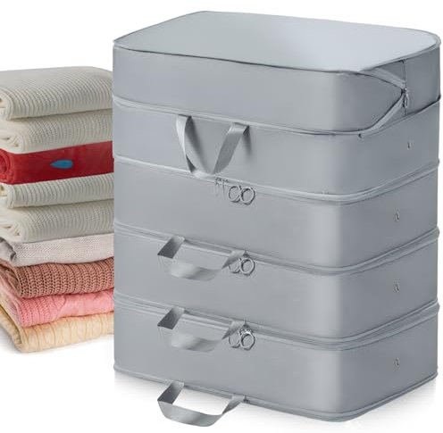 Sonekin 4 Stück Ultra Platzsparender Selbstkomprimierender Organizer, Verbesserte Version Selbstkompressions-Organizer, Kleidung Selbstkomprimierende Aufbewahrungstasche (Grau)