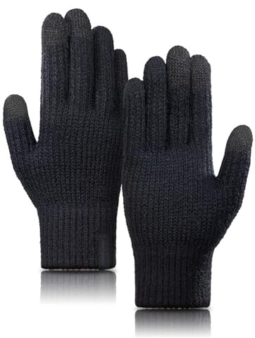TRENDOUX Guantes Invierno Hombre, Guantes Lana Merino Cálido Hombre Mujer, Guantes Termicos Movil Tactiles Adecuado para Deporte Running Esquí Nieve Ciclismo Smartphone Frio Conducir - Negro L