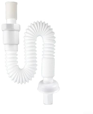 Tubo di scarico angolare semplice, flessibile ed espandibile, sifone a S, facile installazione, per lavabo, anti intasamento, adatto per diversi fori del lavandino (bianco)