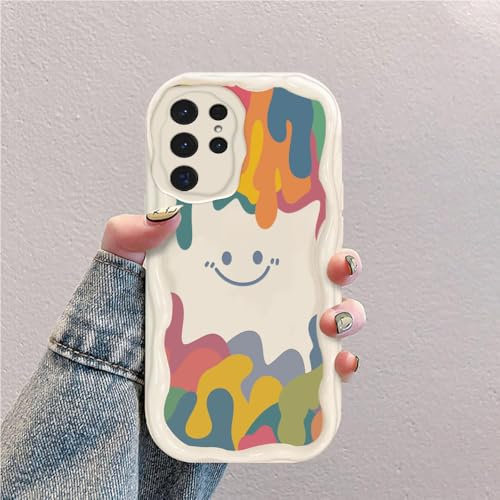 Lächeln Welle Silikon Weich Hülle Kompatibel mit Samsung Galaxy S23 Ultra Weiß
