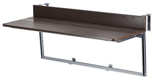 Bamboo Wall Mounted Folding Table for Balcony and Outdoor Patio Adjustable Height Small Bar Table with Deck Railing Attachment Space Saving Hanging Desk for Garden 39.4 x 14.6 inches