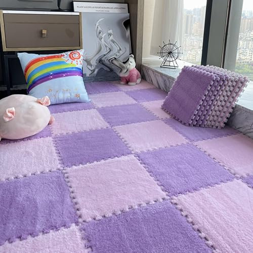 BRCYKRWY Puzzlematte Weiche Plüsch Warme Teppich Volltonfarbe Wohnzimmer Ineinandergreifende Puzzle-teppiche Weiche EVA-Schaumstoffmatten Weicher Geteilter Teppich 10 Stück (1 Stück 30*30cm) Schallsch