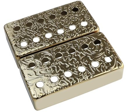 OVSAL Juego de 2 fundas de latón para pastilla de guitarra eléctrica, color dorado de 50 mm/52 mm, cubiertas de pastilla de guitarra eléctrica Humbucker, cubiertas de metal para guitarra eléctrica Ep