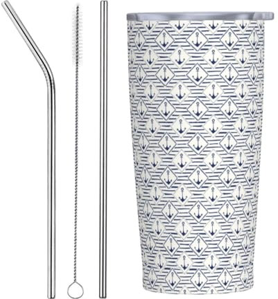 Thermobecher 20Oz, Anker Streifen Edelstahl Trinkbecher Mit Strohhalmen Edelstahlbecher Mit Deckel Kaffeebecher, Für Kaffee Oder Tee, Wasser, Erwachsene
