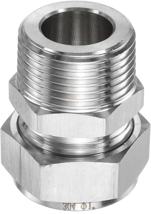 sourcing map Compression Fitting 1 Tube OD x 1 PT Male Thread Stainless Steel Straight Coupler Adapter Compression Tube Pipe Fitting Connector for Oil Gas Water