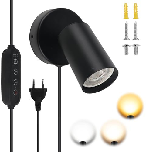 KQWVZ Aplique Pared Con Enchufe, 350° Foco Giratorio Y Ajustable, Lampara De Con Cable De Enchufe E Interruptor, Lámpara De Pared Interior Moderna Para Dormitorio Y Pasillo, Sin Bombilla