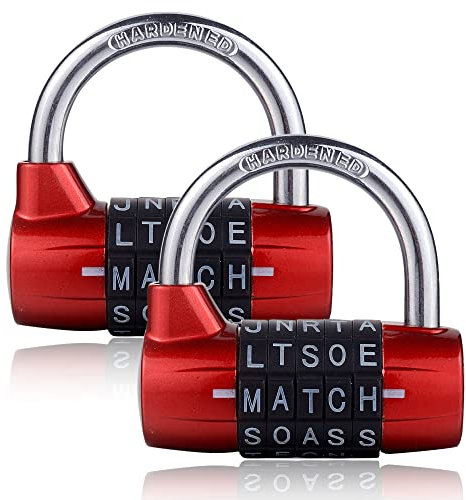 Lot de 2 cadenas à 5 lettres, serrure à combinaison à 5 chiffres, cadenas de sécurité pour casier de gym, casier de sport, clôture, boîte à outils, moraillon de rangement (rouge)