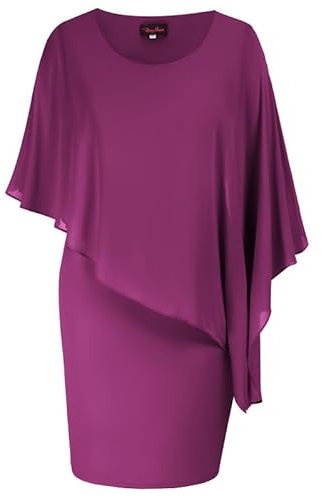 Hanna Nikole Abito da sera lungo al ginocchio con mantello in chiffon, con sovrapposizione, rosa viola., 52 IT