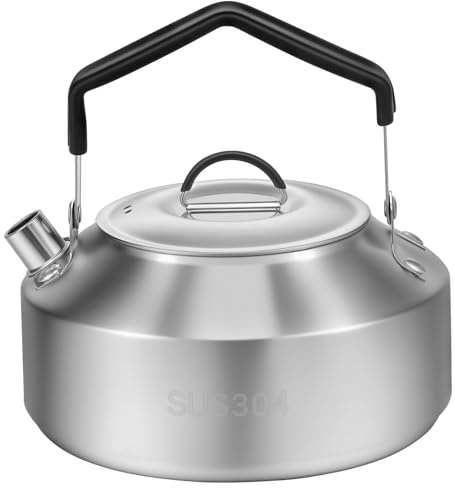 Sesaver Stainless Steel Teapot Premium Tea Pot with Scald Resistant Handle Portable Camping Kettle Easy Pour Silver Tea Pot for Travel Outdoor Activity(1L)